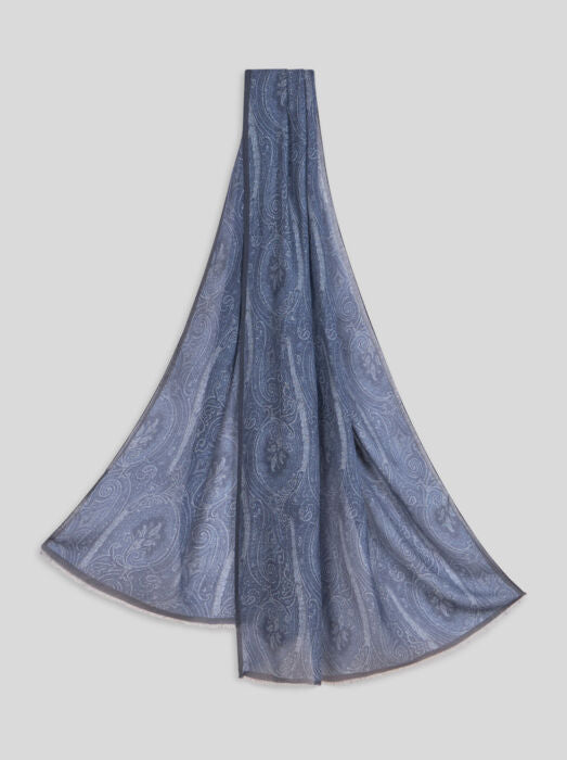 ETRO MODAL & CASHMERE SCARF - TONAL BLUE PAISLEY