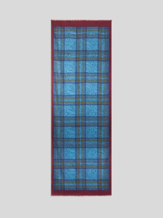 ETRO WOOL/SILK SCARF - MULTICOLOR ON BORDEAUX