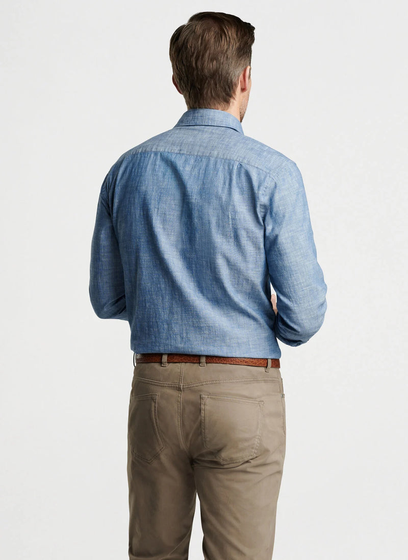 PETER MILLAR JAPANESE SELVEDGE SPORT SHIRT - LIGHT CHAMBRAY