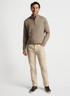 PETER MILLAR AUTUMN CREST SUEDE TRIM 1/4 ZIP SWEATER - IRISH CREAM