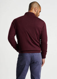 PETER MILLAR AUTUMN CREST SUEDE TRIM 1/4 ZIP SWEATER - WINTERBERRY