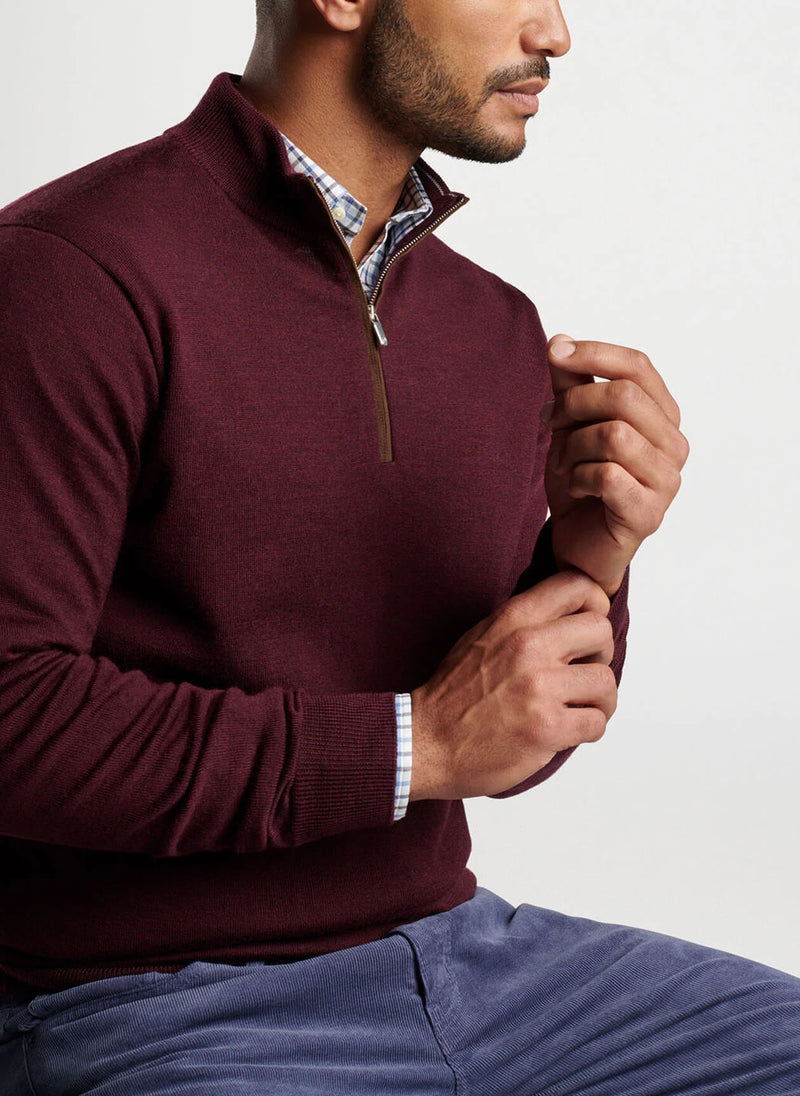 PETER MILLAR AUTUMN CREST SUEDE TRIM 1/4 ZIP SWEATER - WINTERBERRY