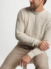 PETER MILLAR CRESCENT RIDGE CABLE CREW SWEATER - WINTER IVORY