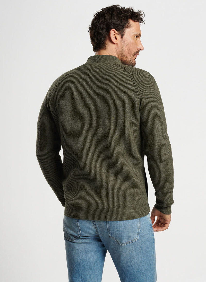 PETER MILLAR CRESCENT FULL ZIP SWEATER - MILITARY