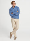 PETER MILLAR CRESCENT WAFFLE 1/4 ZIP SWEATER - OCEAN BLUE