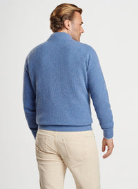 PETER MILLAR CRESCENT WAFFLE 1/4 ZIP SWEATER - OCEAN BLUE