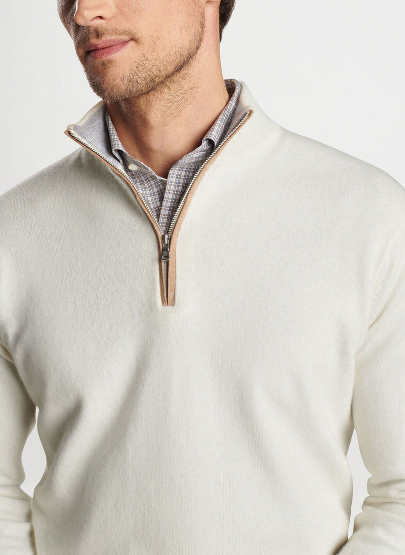 PETER MILLAR ARTISAN CRAFTED CASHMERE FLEX QUARTER ZIP - WINTER IVORY