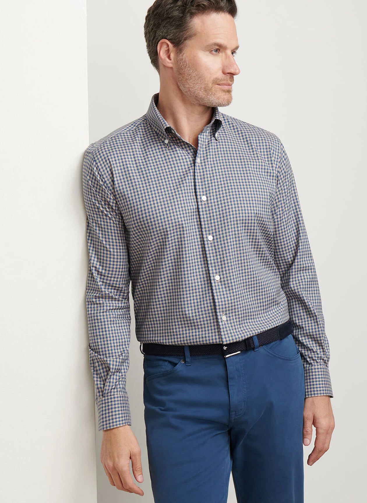 PETER MILLAR CONWAY CROWN LITE COTTON-STRETCH SPORT SHIRT - POPLAR BROWN
