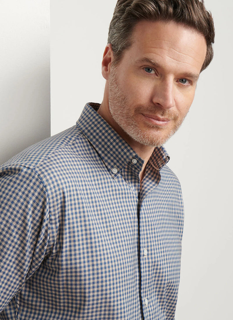 PETER MILLAR CONWAY CROWN LITE COTTON-STRETCH SPORT SHIRT - POPLAR BROWN
