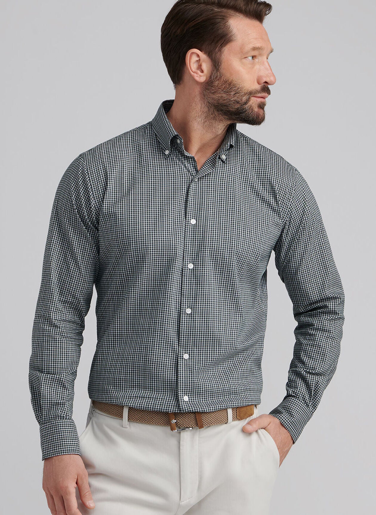 PETER MILLAR STOWE CROWN LITE COTTON-STRETCH SPORT SHIRT - DEEP VERDANT