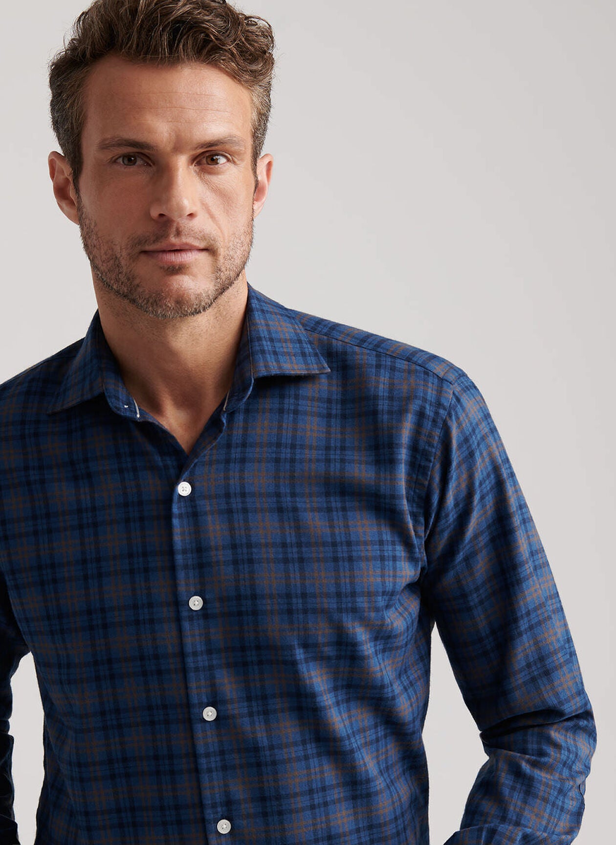PETER MILLAR BAR HARBOR PERFORMANCE FLANNEL SPORT SHIRT - BLUE HAZE