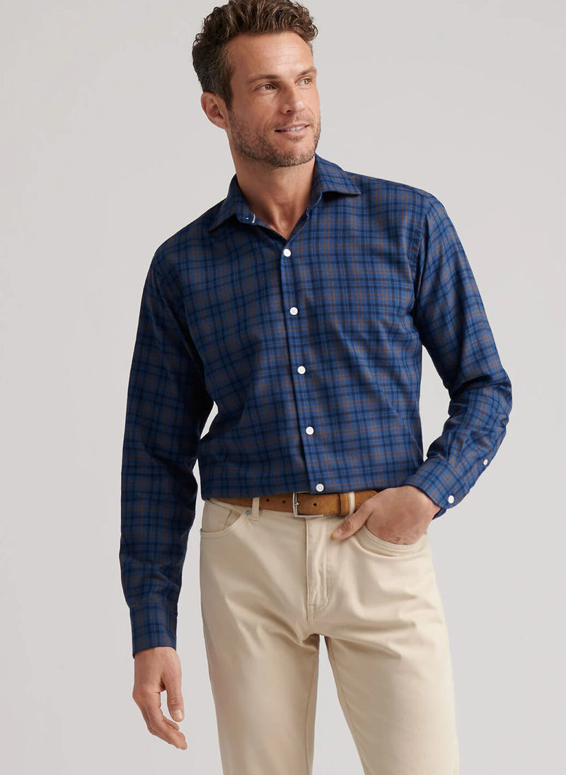 PETER MILLAR BAR HARBOR PERFORMANCE FLANNEL SPORT SHIRT - BLUE HAZE