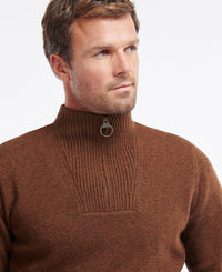 BARBOUR NELSON ESSENTIAL MEN'S HALF ZIP SWEATER - DARK SAND