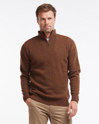 BARBOUR NELSON ESSENTIAL MEN'S HALF ZIP SWEATER - DARK SAND