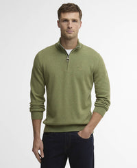 BARBOUR COTTON HALF ZIP SWEATER - LAUREL GREEN