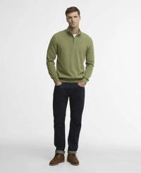 BARBOUR COTTON HALF ZIP SWEATER - LAUREL GREEN