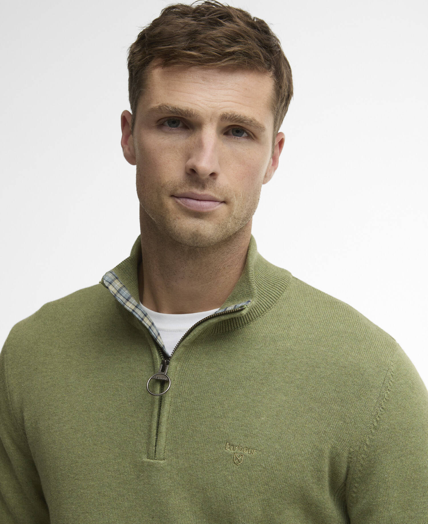 BARBOUR COTTON HALF ZIP SWEATER - LAUREL GREEN