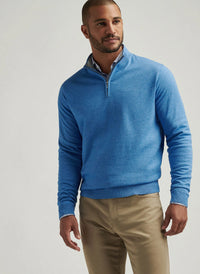 PETER MILLAR COOLSPUN COTTON QUARTER-ZIP SWEATER - BLUE POPPY
