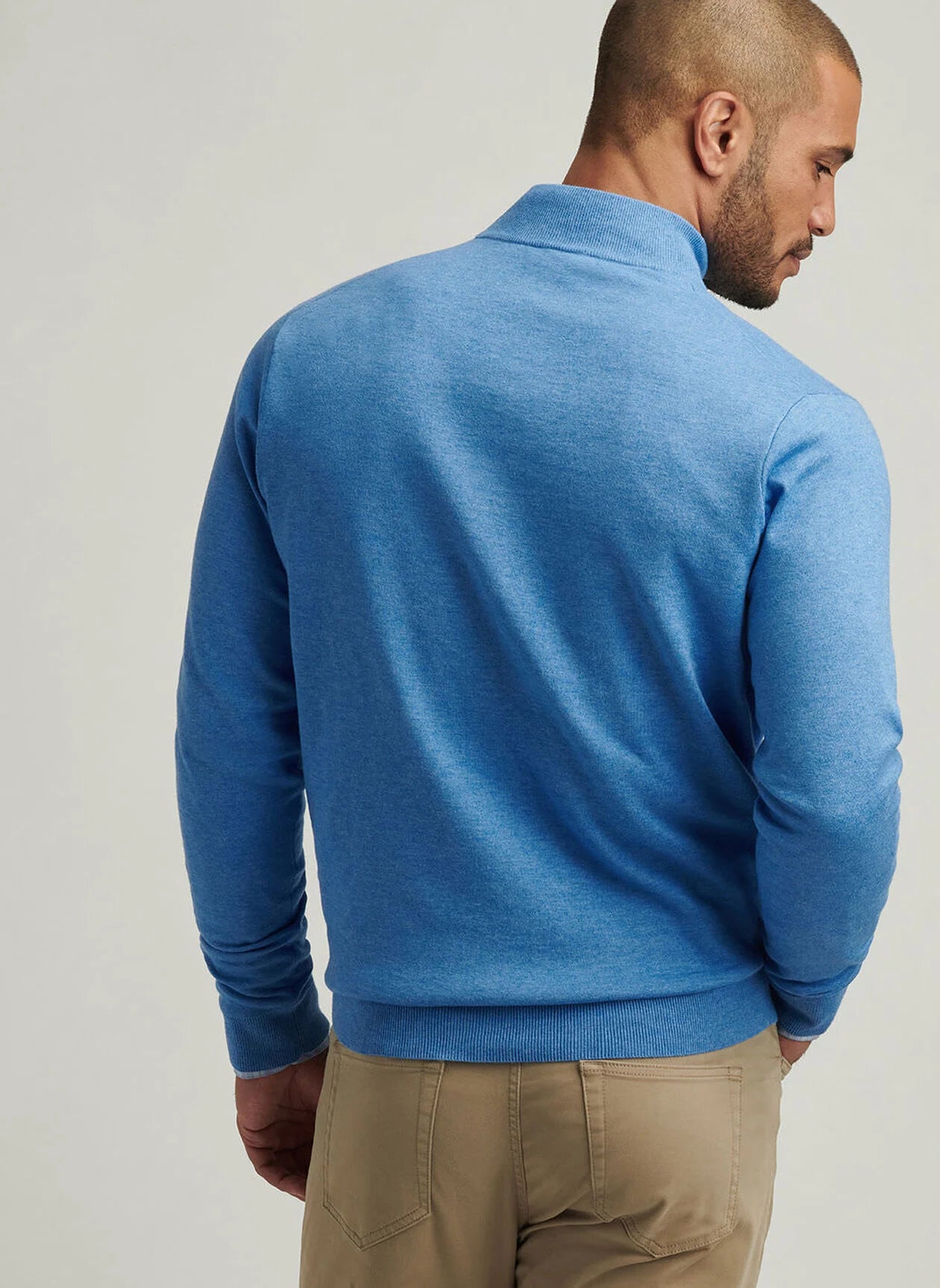 PETER MILLAR COOLSPUN COTTON QUARTER-ZIP SWEATER - BLUE POPPY