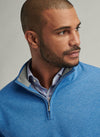 PETER MILLAR COOLSPUN COTTON QUARTER-ZIP SWEATER - BLUE POPPY