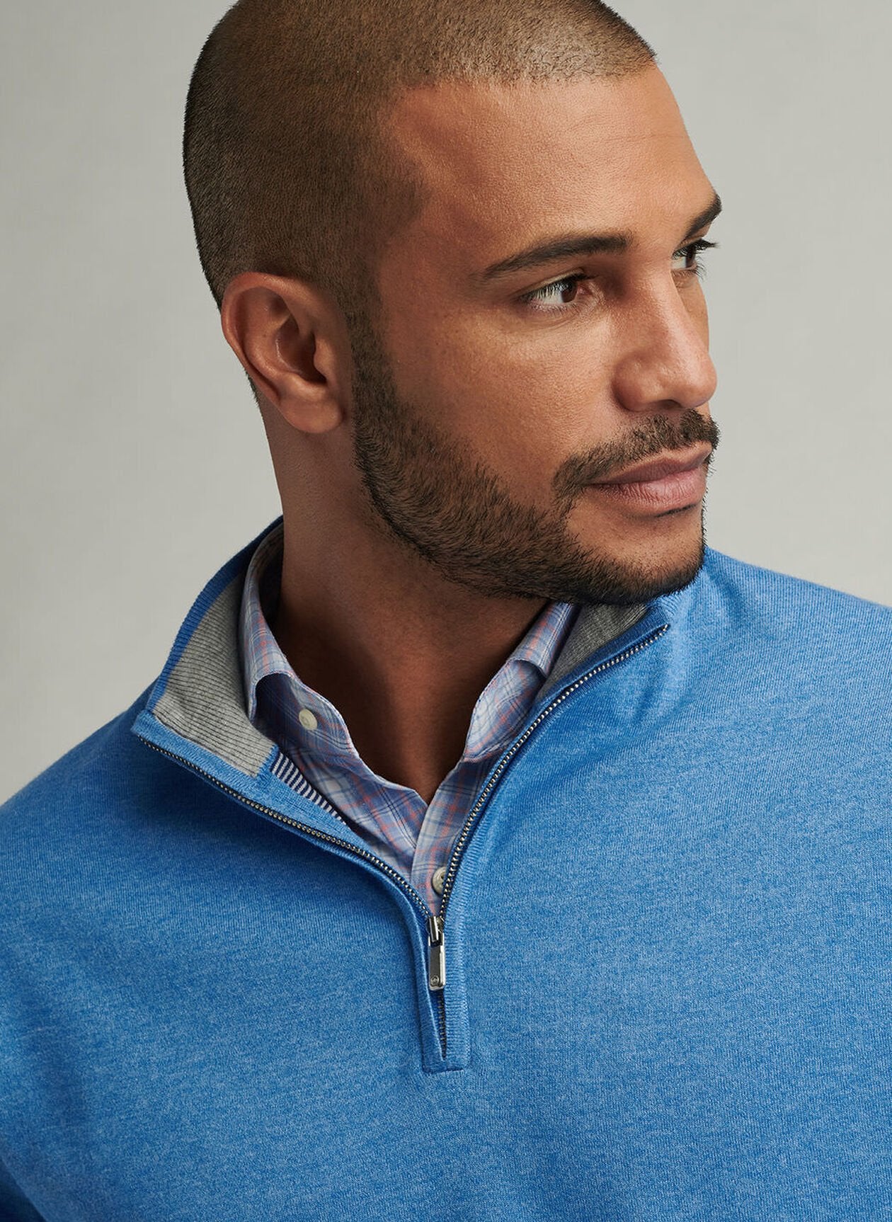 PETER MILLAR COOLSPUN COTTON QUARTER-ZIP SWEATER - BLUE POPPY