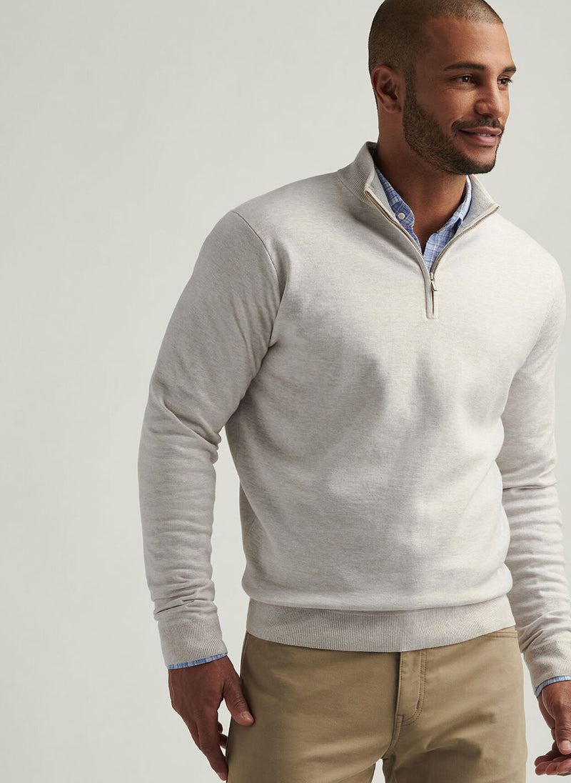 PETER MILLAR COOLSPUN COTTON QUARTER-ZIP SWEATER - IVORY