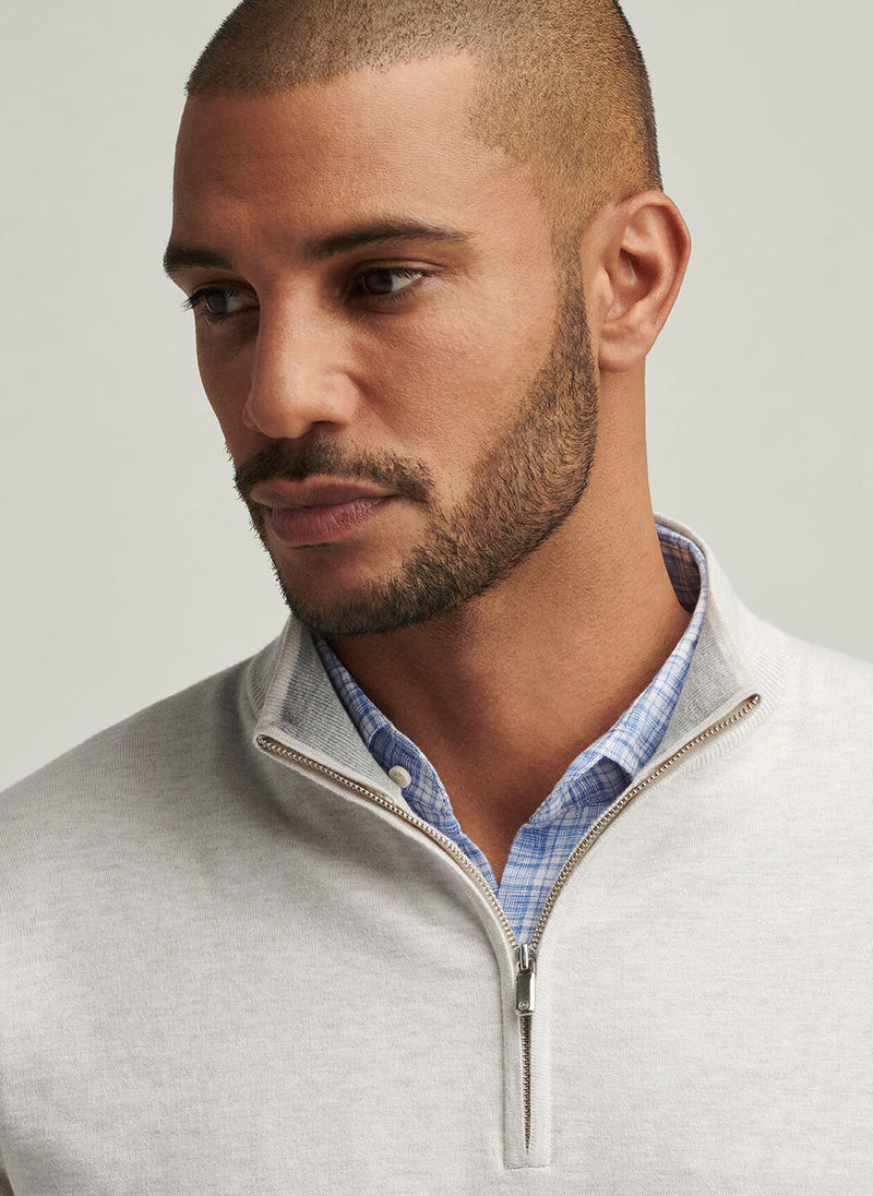 PETER MILLAR COOLSPUN COTTON QUARTER-ZIP SWEATER - IVORY