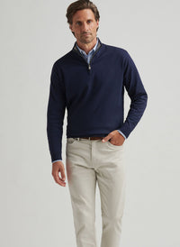 PETER MILLAR COOLSPUN COTTON QUARTER-ZIP SWEATER - NAVY