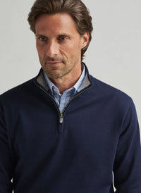 PETER MILLAR COOLSPUN COTTON QUARTER-ZIP SWEATER - NAVY