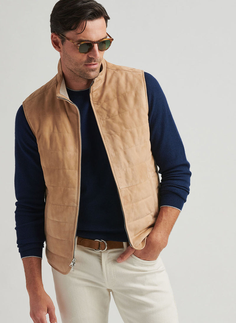 PETER MILLAR FEATHERWEIGHT SUEDE VEST - SAND