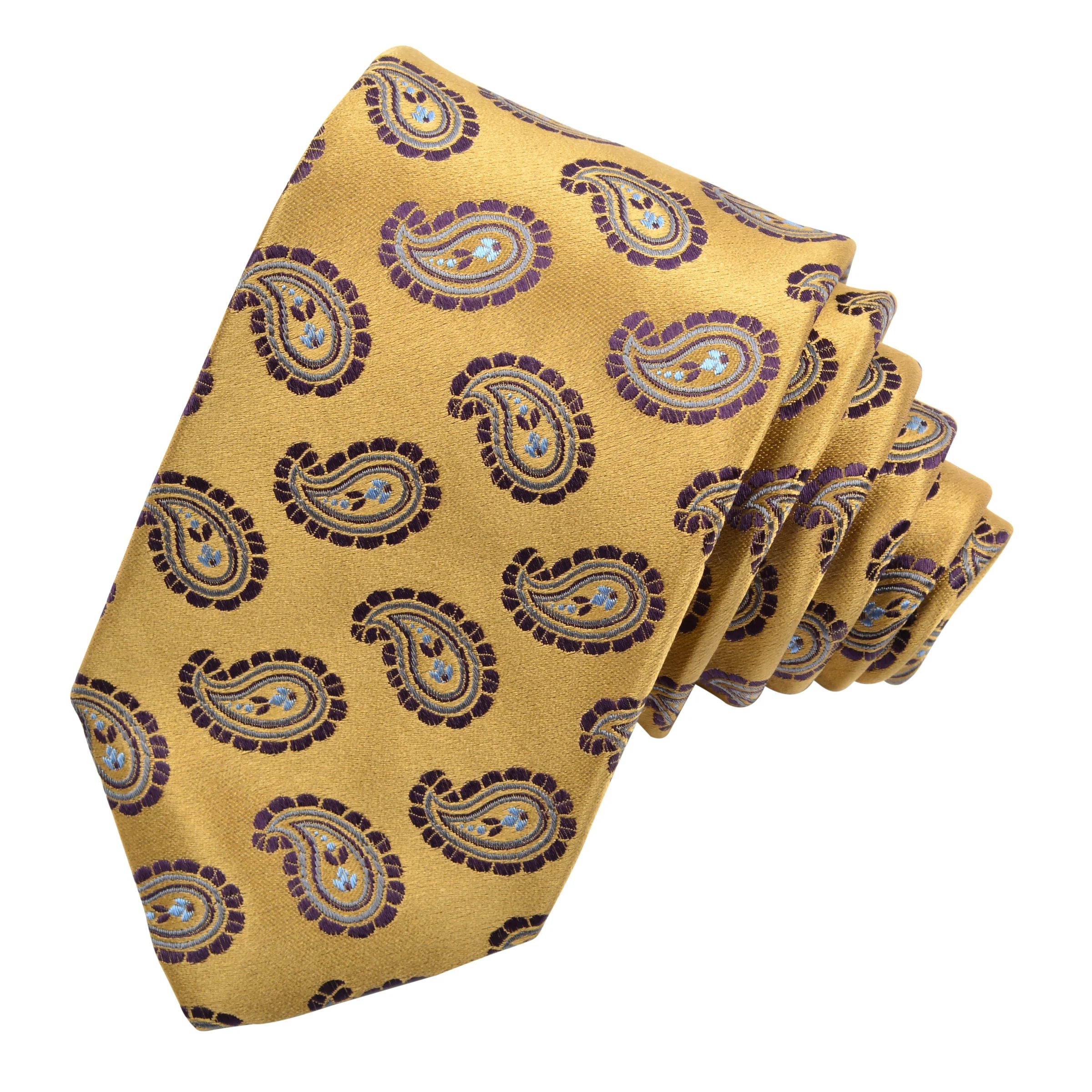 DION SILK TIE - GOLD/PURPLE TEARDROP PAISLEY