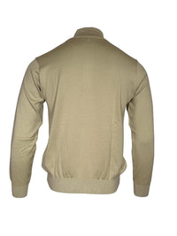 Button Down SF men's sage green cotton-silk half-zip sweater with ribbed collar and cuffs.