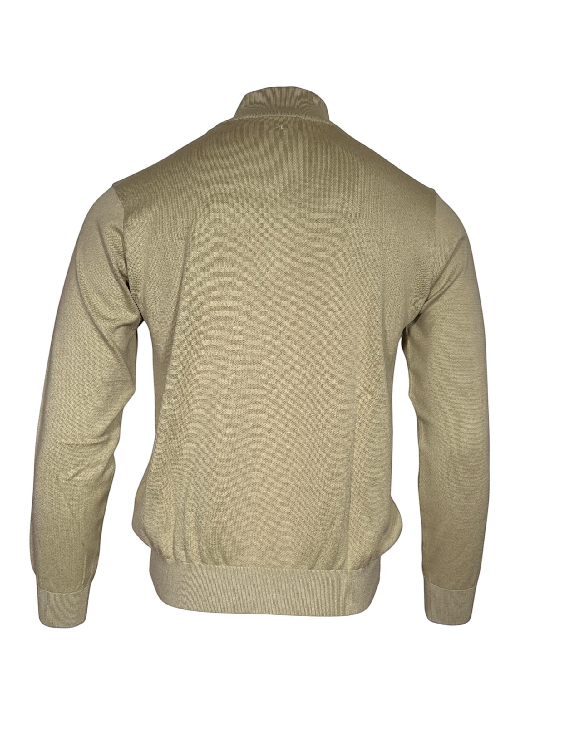 Button Down SF men's sage green cotton-silk half-zip sweater with ribbed collar and cuffs.