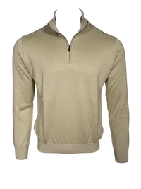 Button Down SF men's sage green cotton-silk half-zip sweater with ribbed collar and cuffs.