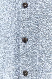 Button Down SF men's light blue marl crew neck cardigan in 100% Giza cotton with branded buttons.