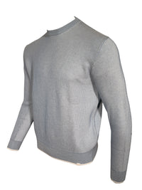 Button Down SF light blue 100% cotton crewneck sweater with textured knitting and ribbed cuffs and hem.