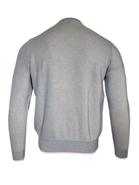 Button Down SF light blue 100% cotton crewneck sweater with textured knitting and ribbed cuffs and hem.