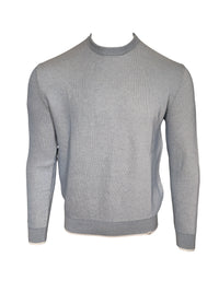 Button Down SF men's light blue 100% cotton crewneck sweater with textured knitting and ribbed trim.