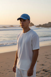 Button Down SF blue nylon baseball cap with shark fin logo detail