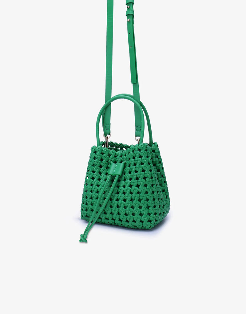 REMI/REID PERRIE BUCKET MINI WOVEN SQUARE BAG - LIME