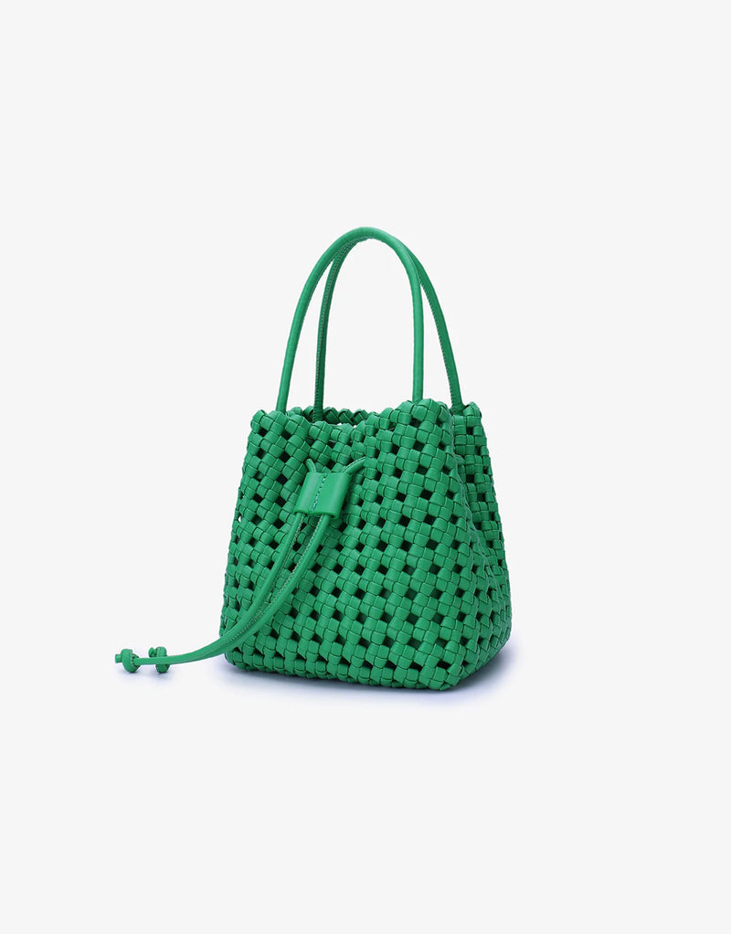 REMI/REID PERRIE BUCKET MINI WOVEN SQUARE BAG - LIME