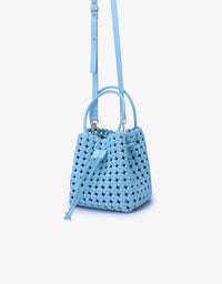 REMI/REID PERRIE BUCKET MINI WOVEN SQUARE BAG - SKY