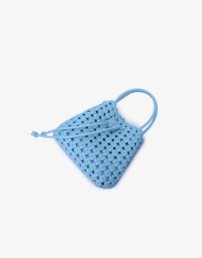 REMI/REID PERRIE BUCKET MINI WOVEN SQUARE BAG - SKY