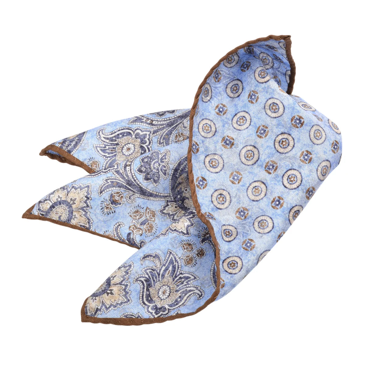 DION SILK DOUBLE-SIDED POCKET SQUARE - FRENCH BLUE PAISLEY/DONUT NEAT