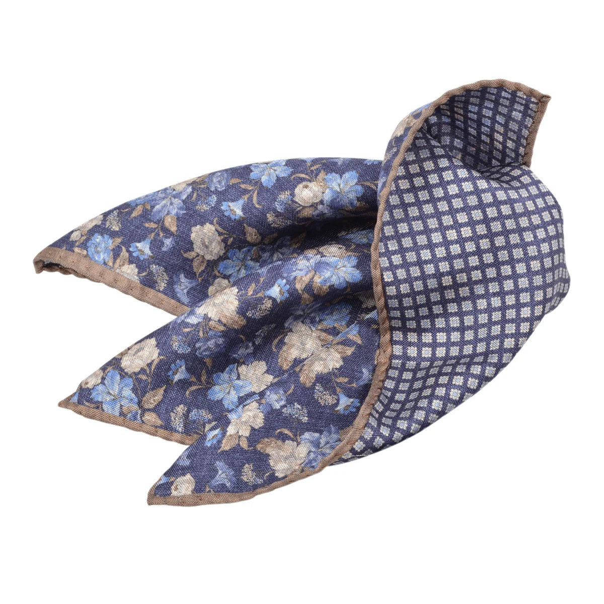 DION SILK DOUBLE-SIDED POCKET SQUARE - NAVY FLORAL/SQUARE NEAT