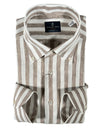EMANUEL BERG EXTRA FINE LINEN PREMIUM LUXURY MEN'S SHIRT - BROWN STRIPE