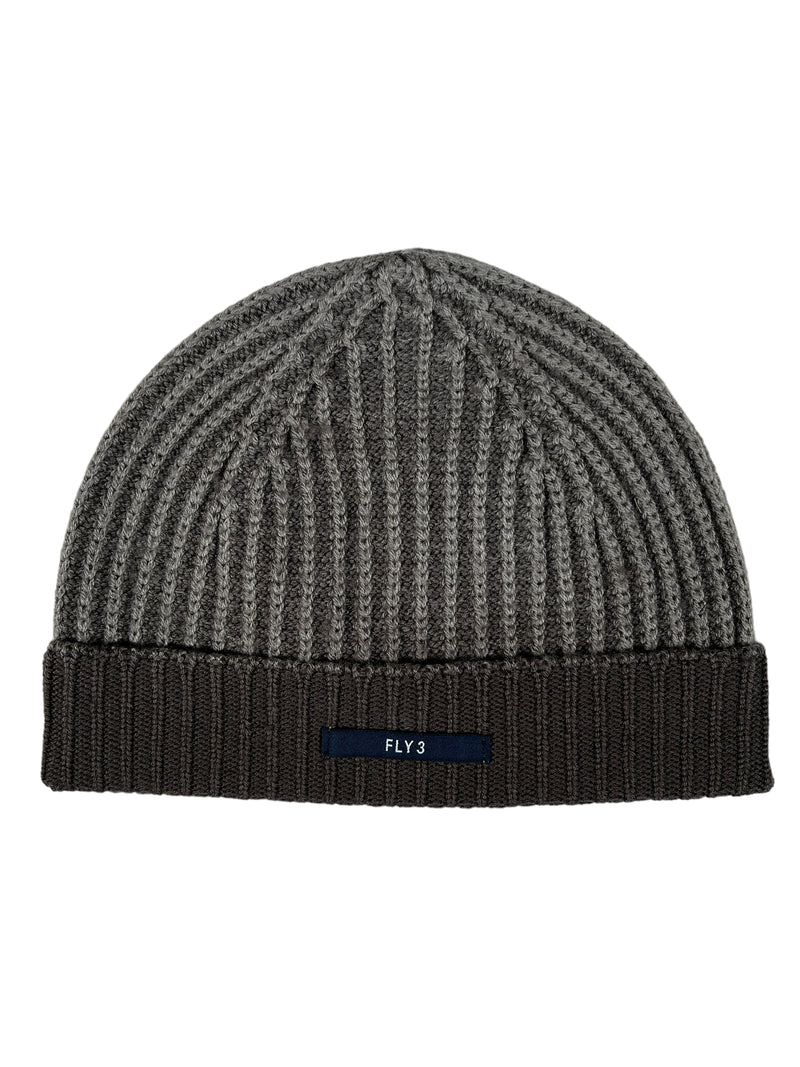 FLY3 REVERSIBLE KNIT HAT - BROWN