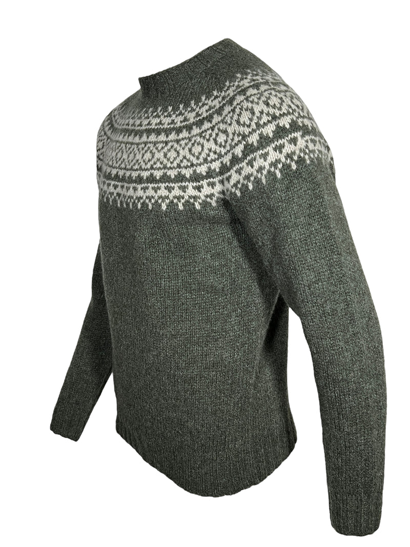 HARLEY OF SCOTLAND FAIRISLE WOOL SWEATER - SPRUCE/PUTTY