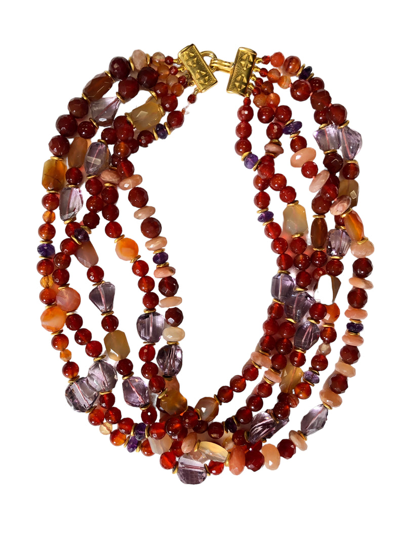 JADED MIXED STONE AND CRYSTAL BEAD NECKLACE