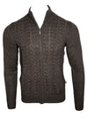 ALAN PAINE HAWSKER CABLE FRONT ZIP SWEATER - COCOA